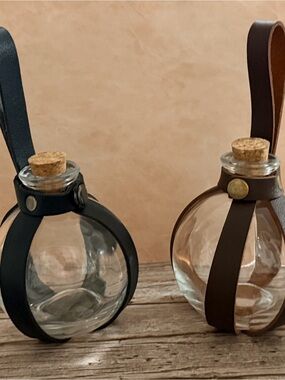 Glass Potion Bottle w Leather Strap Holder & Belt Strap Cosplay Medieval
